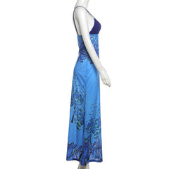 V neck abstract print cami maxi dress