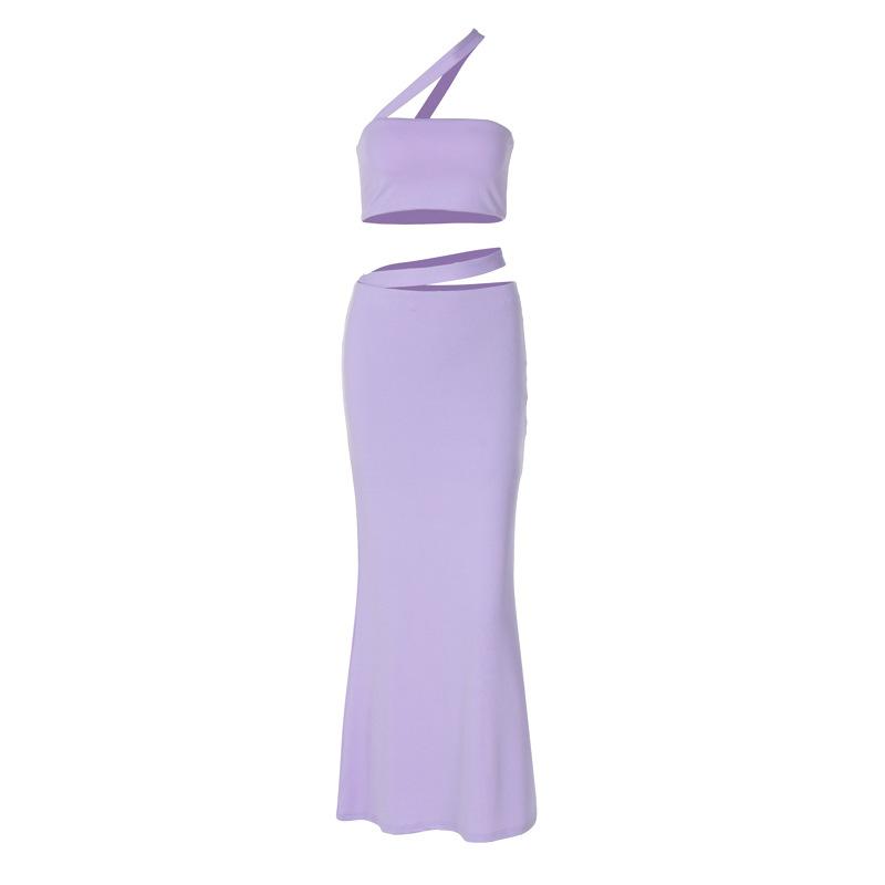 Irregular tube crop solid midi skirt set