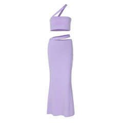 Irregular tube crop solid midi skirt set