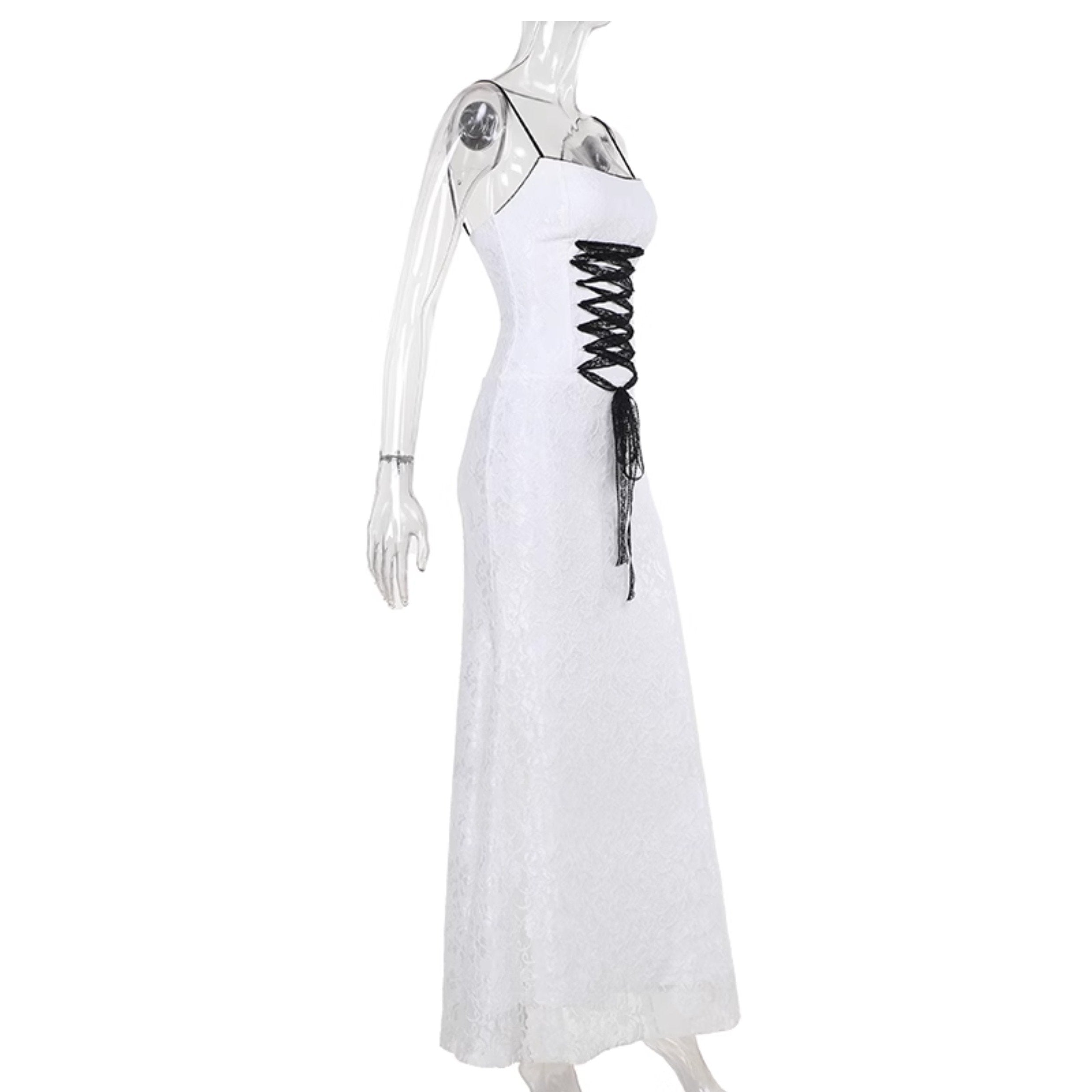 Lace cross front zip-up cami maxi dress