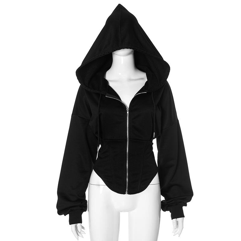 Hoodie long sleeve zip-up coat top