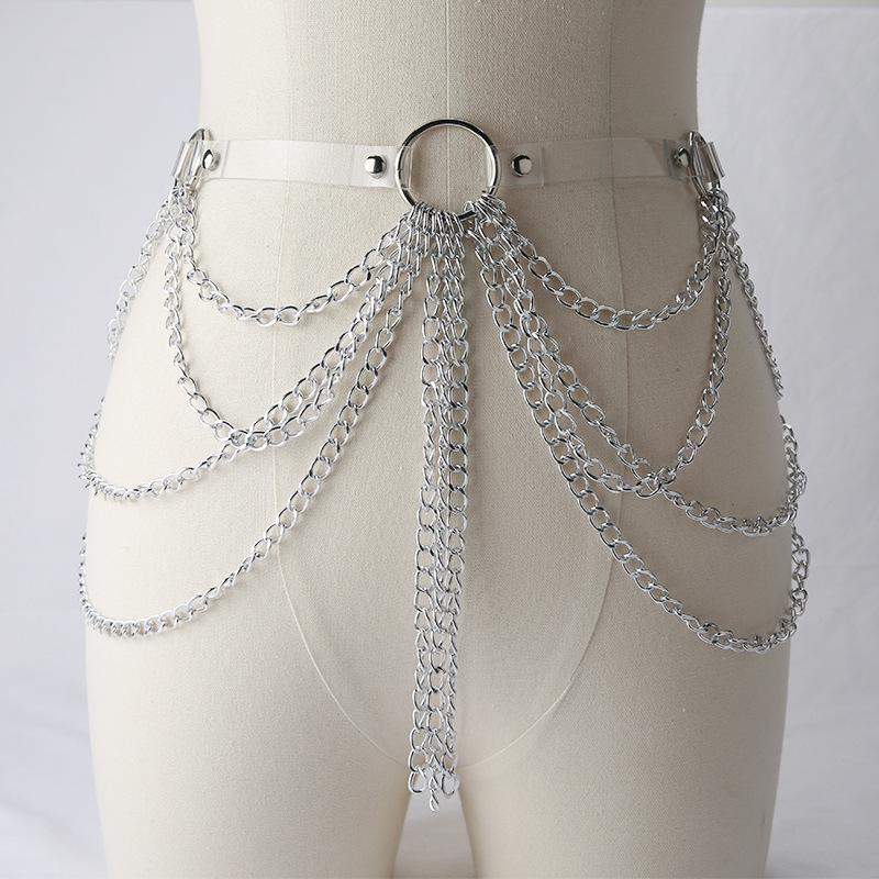 PU leather layered metal chain o ring belt