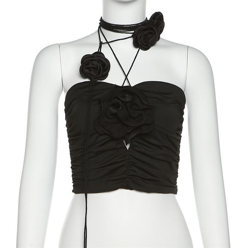 Ruched appliques solid top