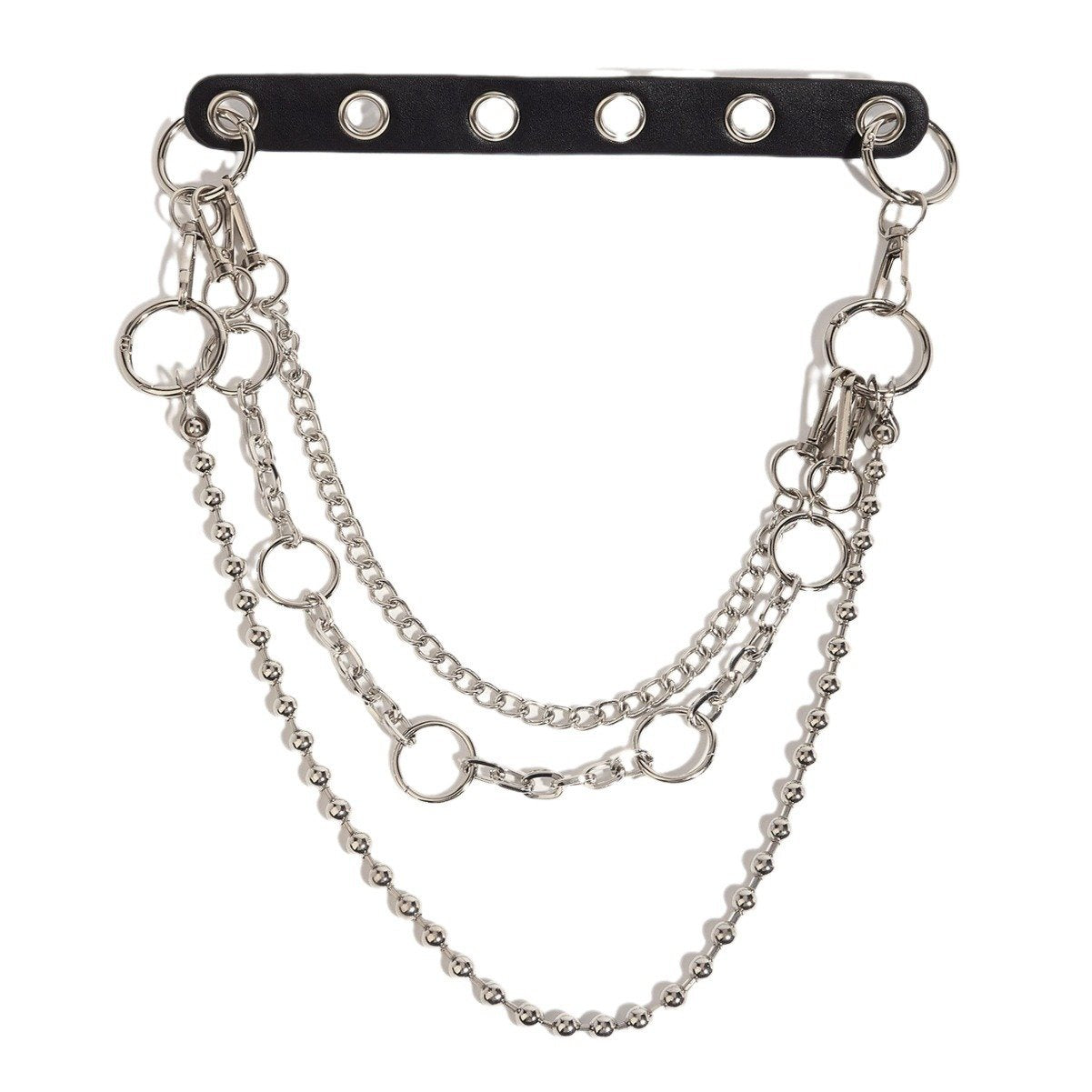 O ring PU leather beaded layered waist chain