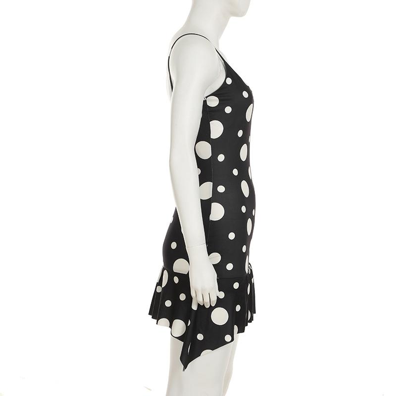 U neck polka dot ruffle cami mini dress