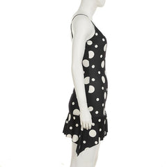 U neck polka dot ruffle cami mini dress