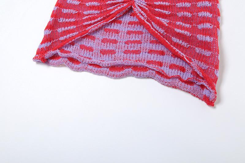 Halter ruched knitted hollow out mini dress  | red tango dress
