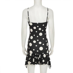 U neck polka dot ruffle cami mini dress