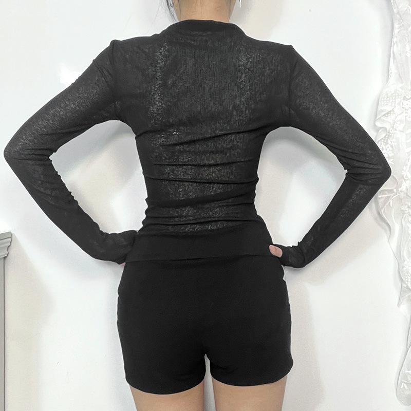 Long sleeve spider web beaded top