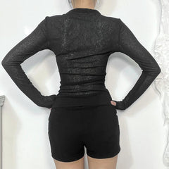 Long sleeve spider web beaded top