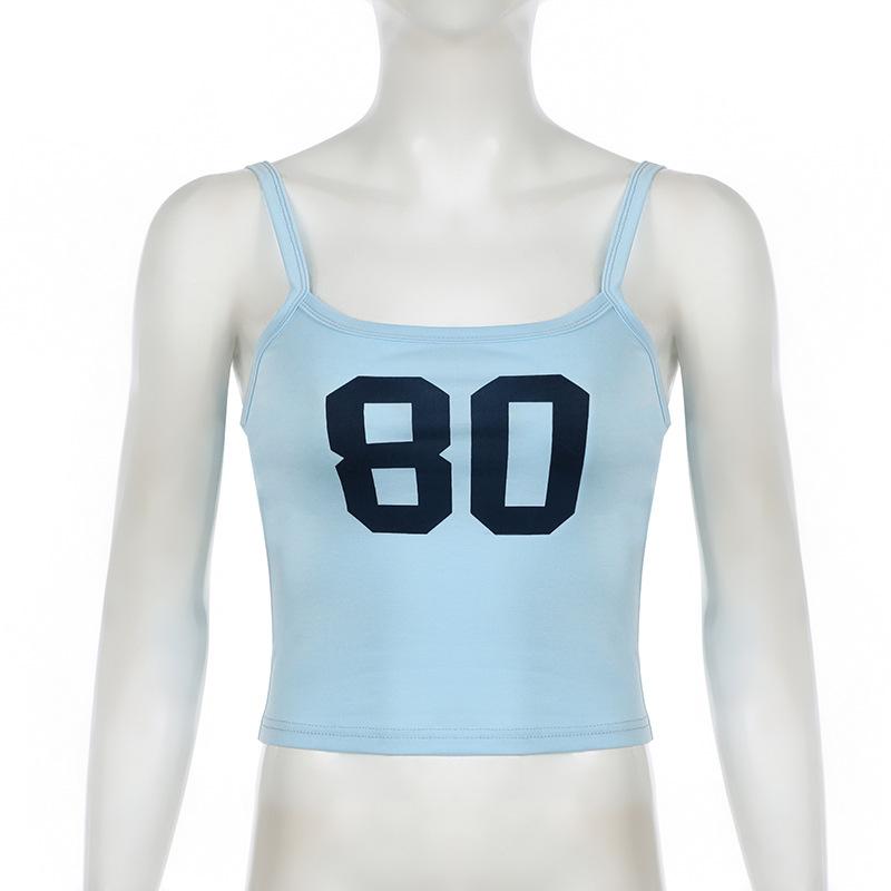 U neck â€?0â€?print contrast backless cami top
