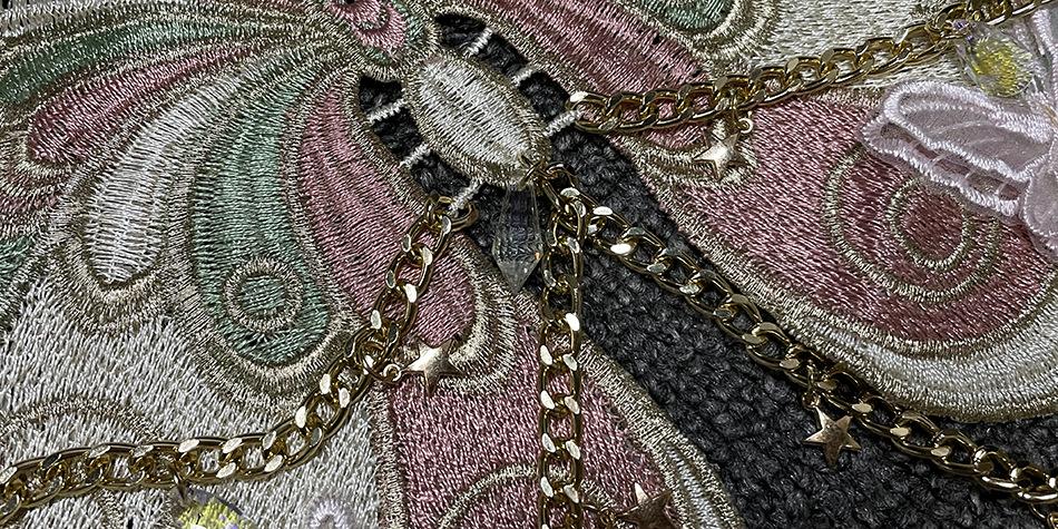 Butterfly embroidery metal chain halter top with choker