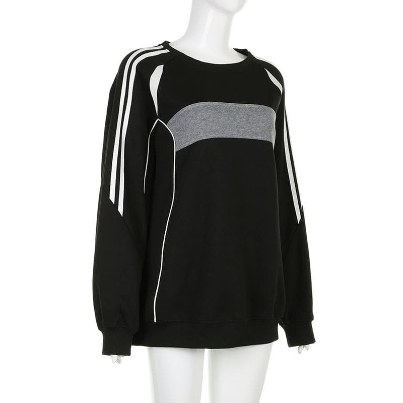 Patchwork long sleeve contrast round neck top