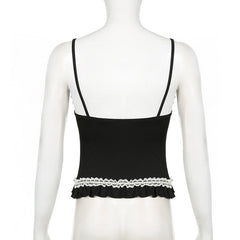 Lace hem ruffle bowknot contrast cami top