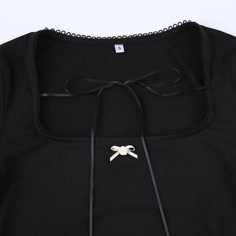 Self tie long sleeve square neck solid top