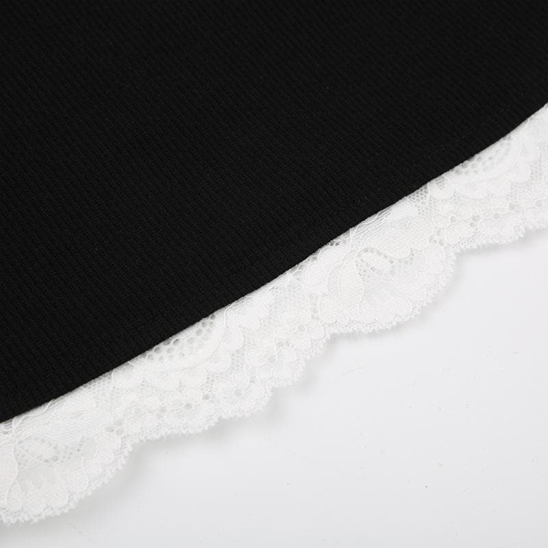 V neck lace hem backless contrast cami top