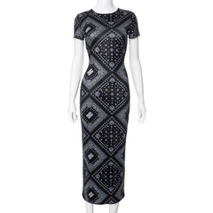Short sleeve print crewneck midi dress
