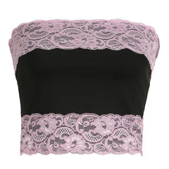 Lace patchwork contrast backless tube top