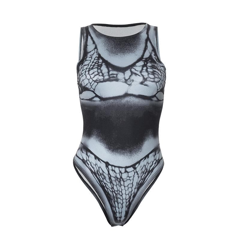 Crewneck body print contrast bodysuit