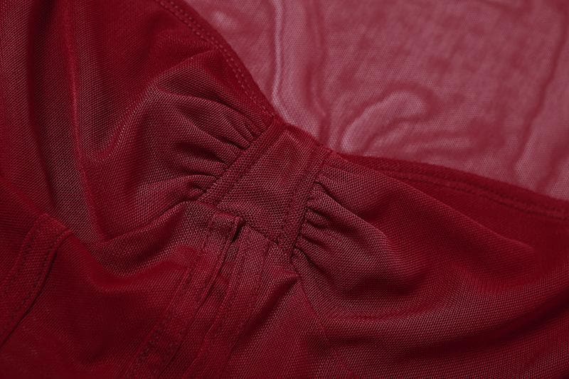Corset mesh long sleeve solid ruched square neck crop top