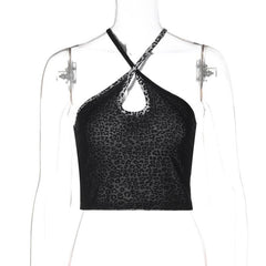 Leopard print cross front hollow out cami top