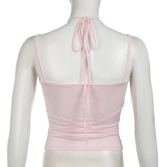 Flower applique knotted square neck cami top