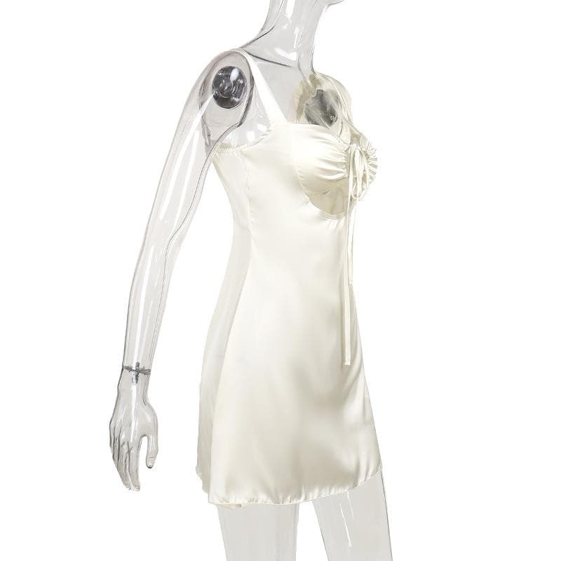 Drawstring ruched satin hollow out cami cut out mini dress