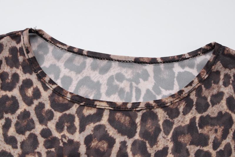 Long sleeve leopard print crewneck sheer mesh maxi dress  | samba dress