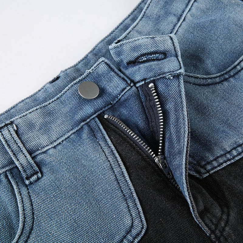 Star patchwork stitch contrast denim shorts