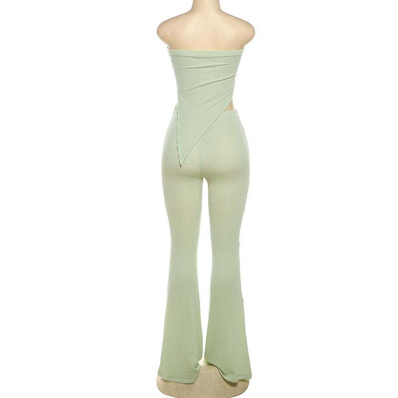 Irregular textured backless high rise solid tube pant set