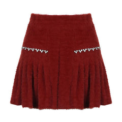 Fluffy beaded pleated mini skirt