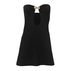Metal applique hollow out solid tube mini dress