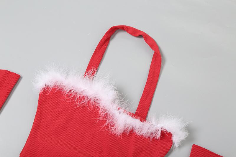 Halter ruffle fluffy gloves mini dress