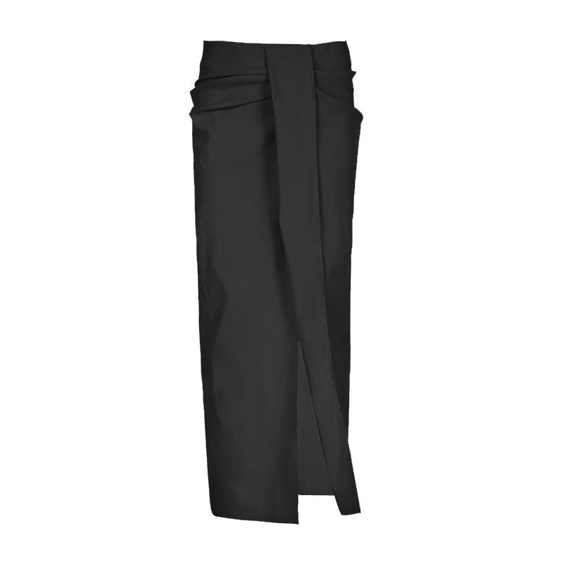 Slit zip-up solid maxi skirt