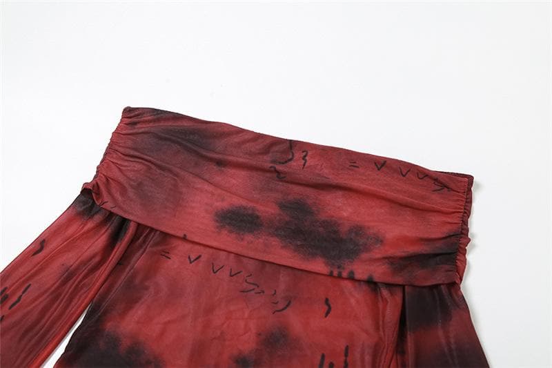 Tie dye off shoulder long sleeve contrast crop top