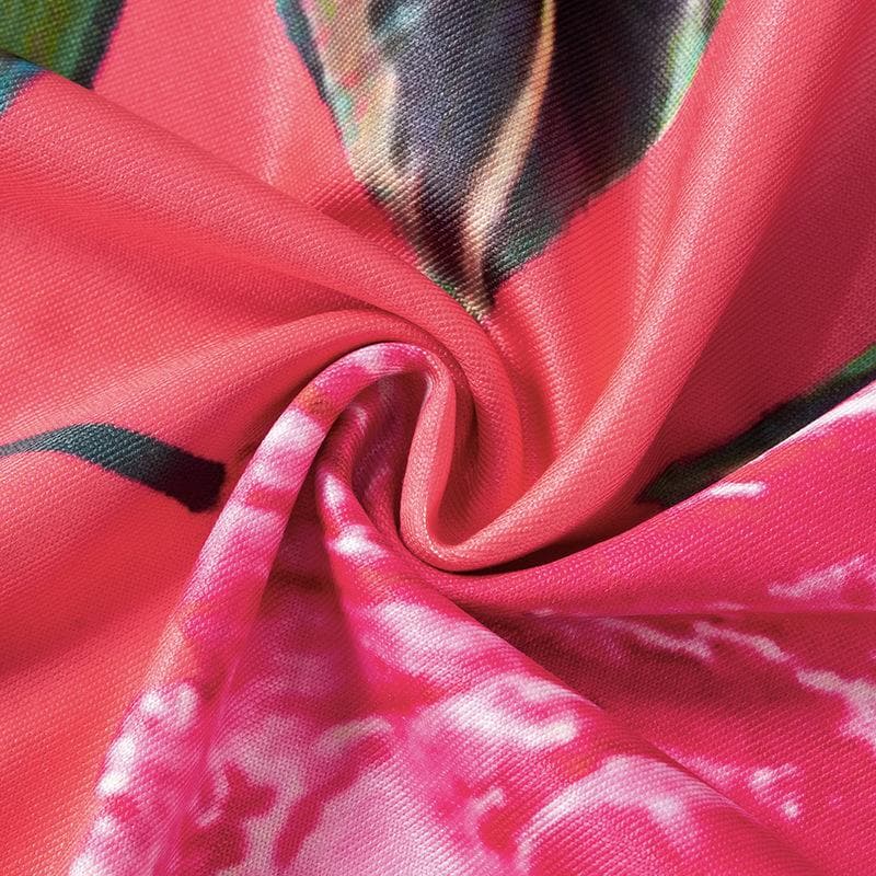 Rose print v neck backless cami mini dress  | red tango dress