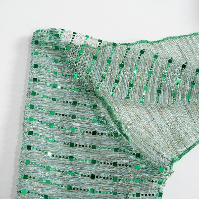 Sheer mesh see through knotted self tie long sleeve glitter crop top
