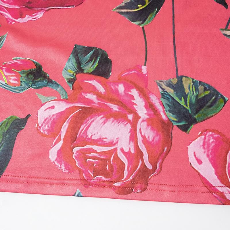 Rose print v neck backless cami mini dress  | red tango dress