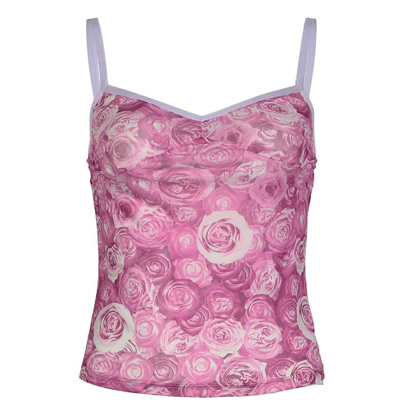 V neck flower print backless cami top