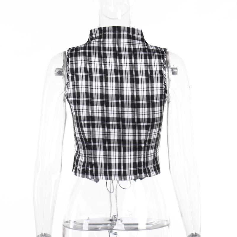 Plaid sleeveless lace up corset top