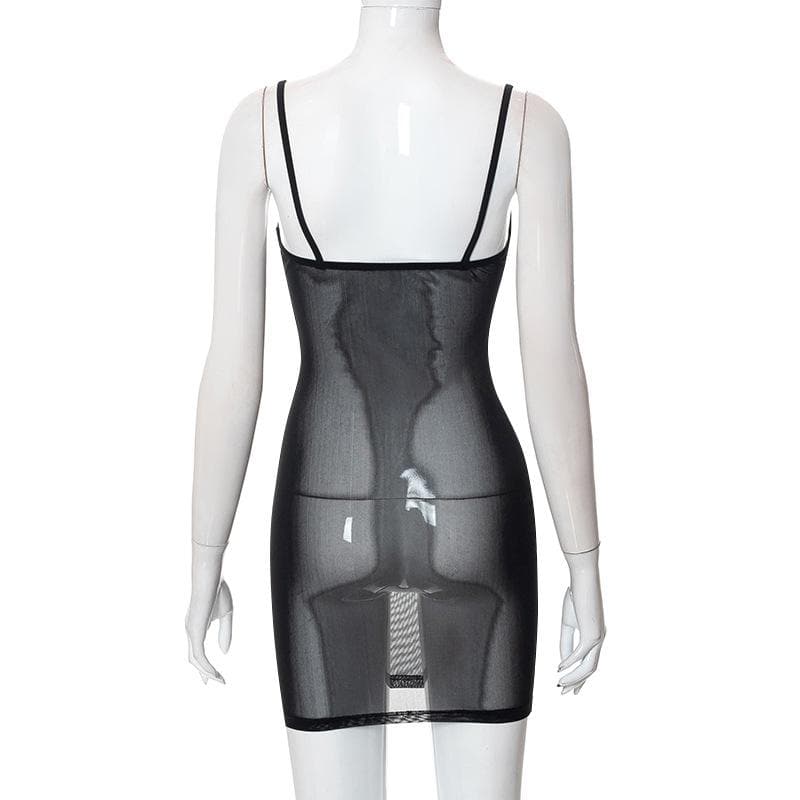 Sheer mesh see through solid low cut cami mini dress  | samba dress