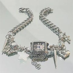 Clock star heart butterfly rivet choker necklace