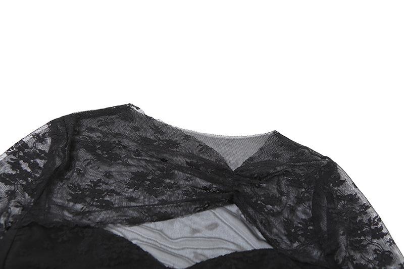 Long sleeve hollow out ruched lace top