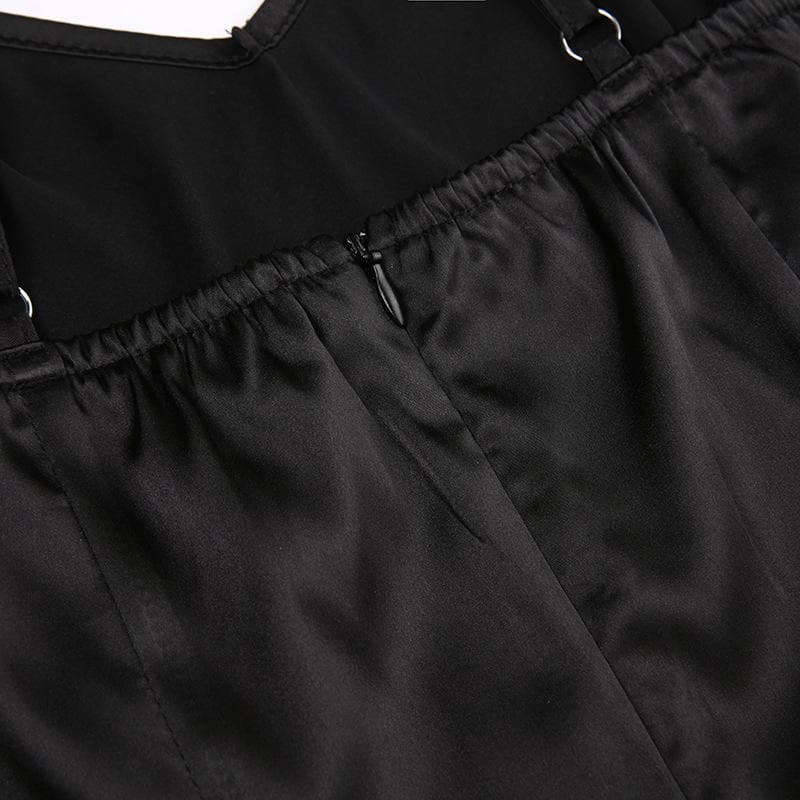 Satin v neck backless zip-up ruched solid cami mini dress