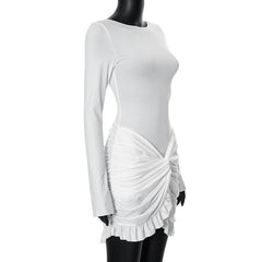 Long sleeve crewneck ruched mini dress
