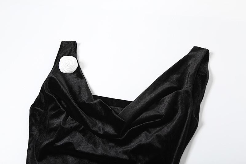 Cowl neck velvet backless slit bowknot applique maxi dress