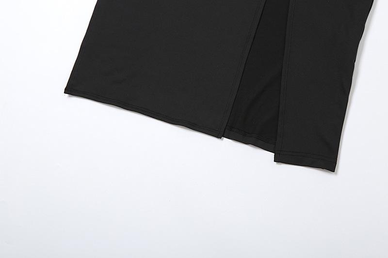 Halter deep v neck high slit patchwork midi dress