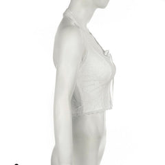 Halter bowknot ribbon lace backless top
