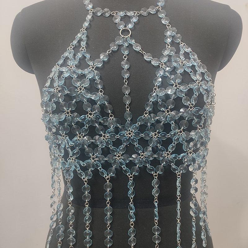 Halter o ring hollow out crystal tassels top