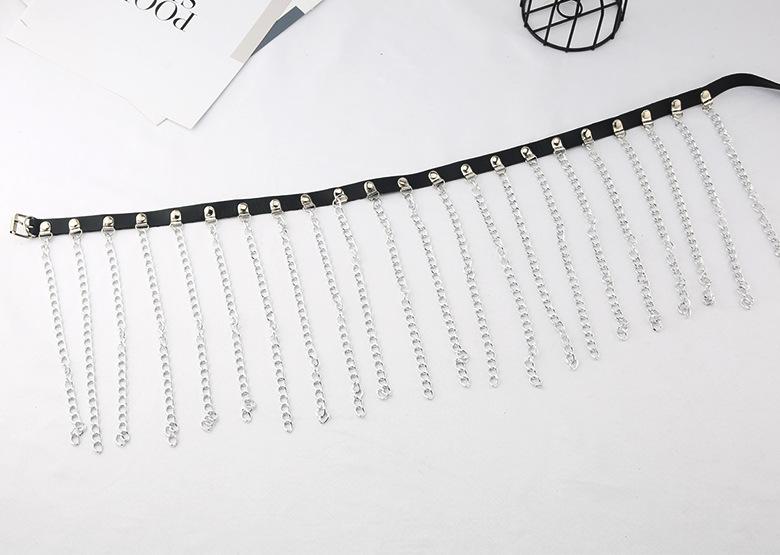 PU leather metal chain tassels belt